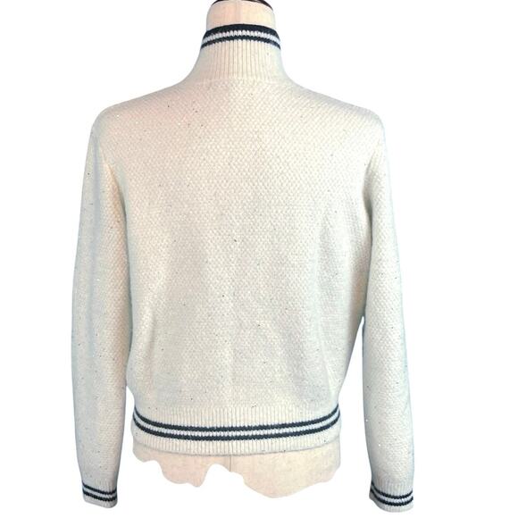 Maje Zip Up Contrast Black Stripe Cardigan Sparkle Wool Blend White Large - Picture 12 of 15